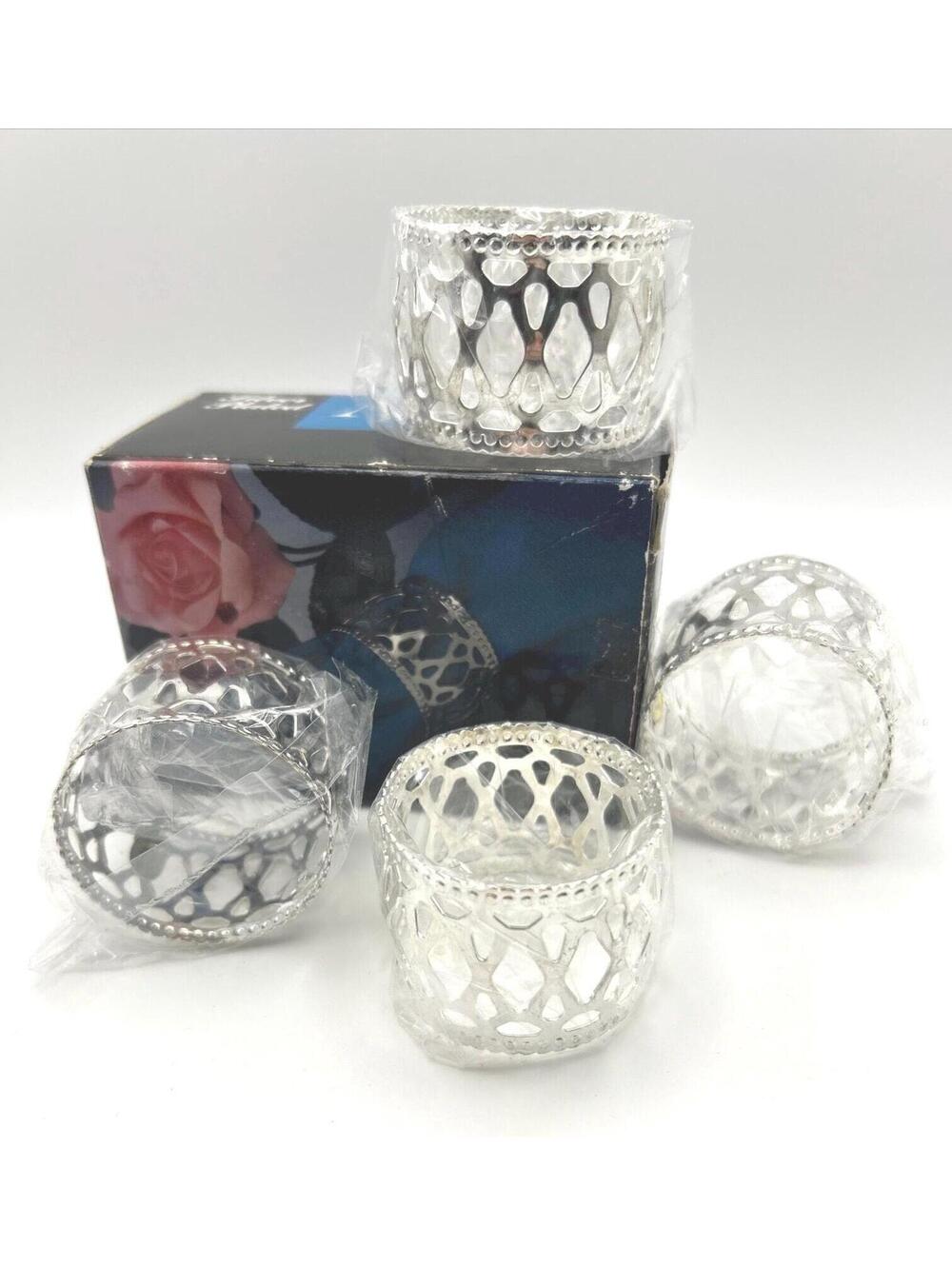 Set of 4 NIB Ornate Silver Plated Napkin Rings